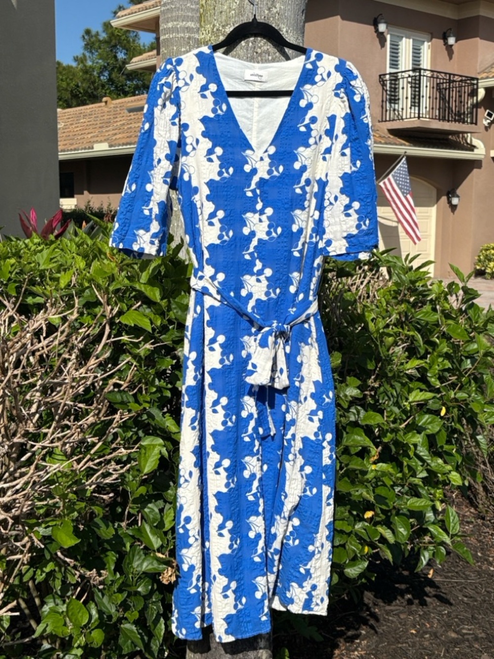 Blue & White Floral Maxi Dress with Tie Waist